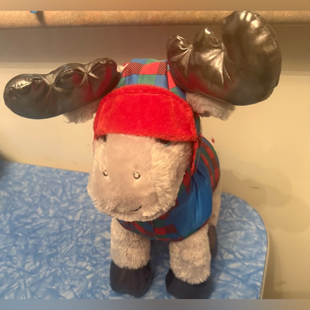 Build A Bear Moose with Plaid Jacket and Hat